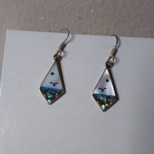 Vintage Seagull And Ocean Diamond Shaped Dangle Earrings